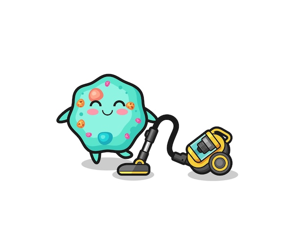 Cute amoeba holding vacuum cleaner illustration cute design