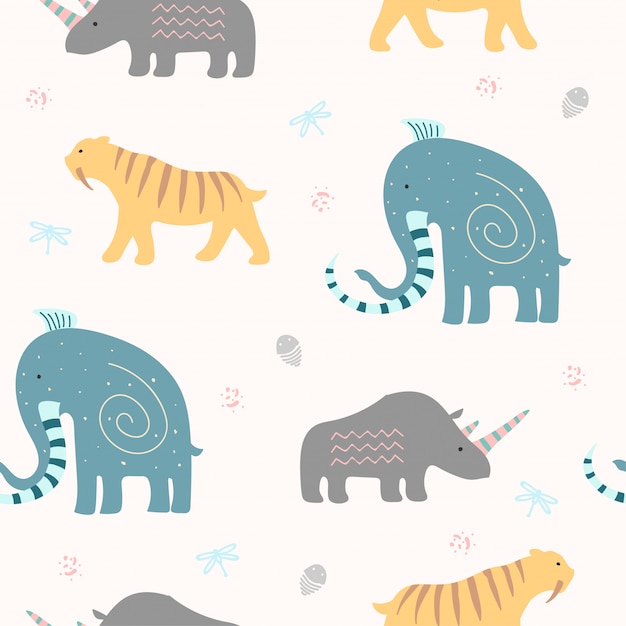 Cute ancient animal seamless pattern