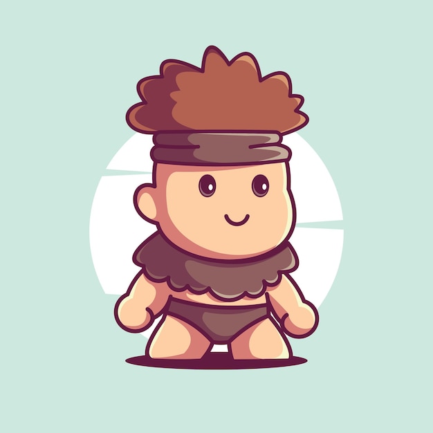 cute ancient man mascot vector icon cartoon character illustration