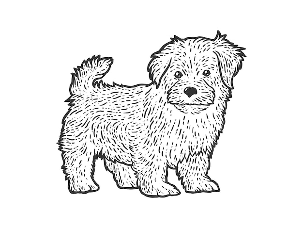 Вектор Милый и пушистый щенок имитация скретч-доски черно-белый