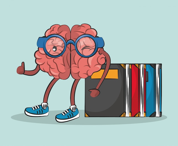 Симпатичный и смешной мозг с книгами мультфильм