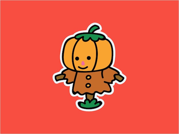 Вектор Симпатичные и каваи маленькое пугало из тыквы на хэллоуин, наклейка с изображением персонажа