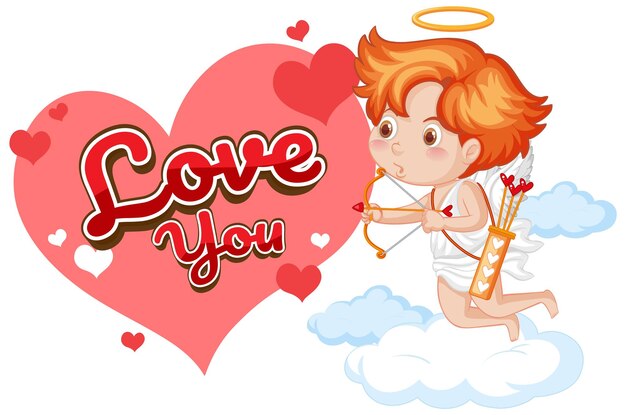 Vector cute angel cartoon character holding heart arrow