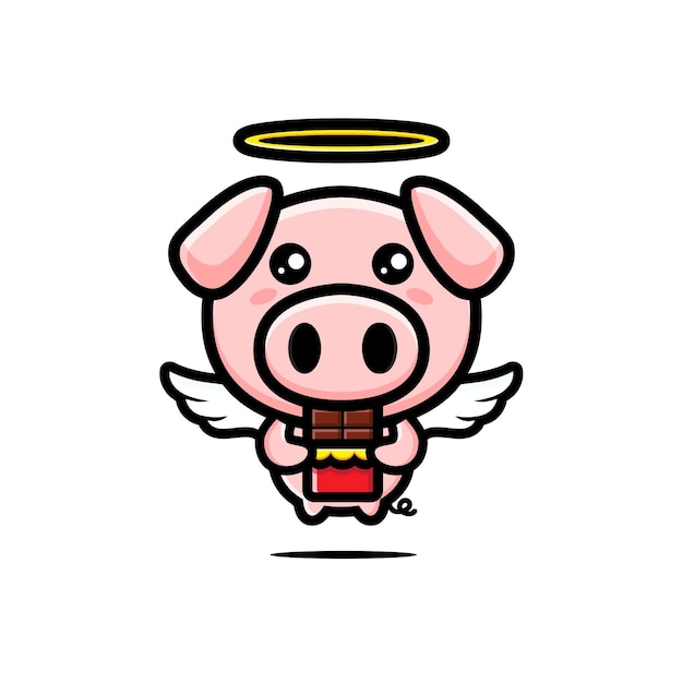 cute angel pig eating chocolate