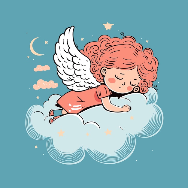 Cute Angel sleeping on a cloud