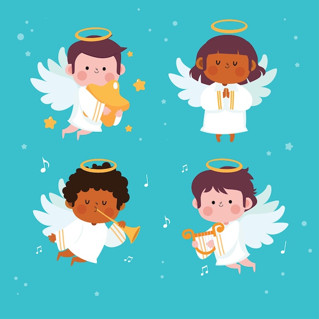 Vector cute angels set cartoon