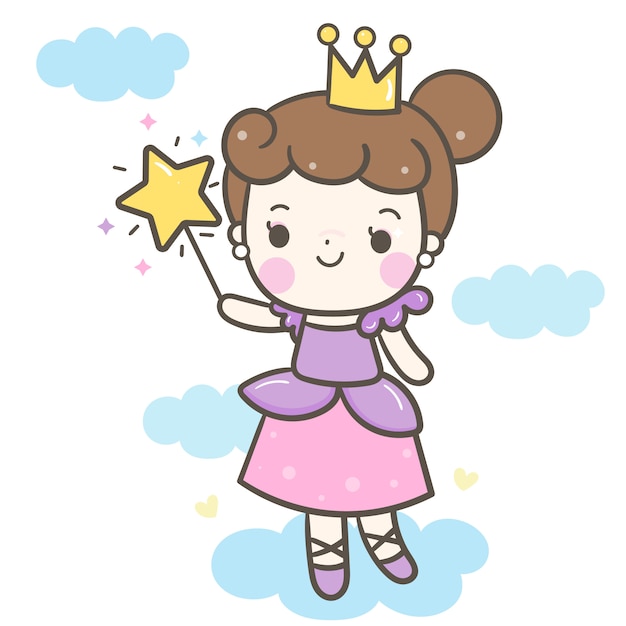 Cute angle girl vector holding magic wand cartoon