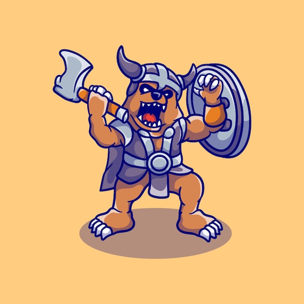 Cute angry big bear viking