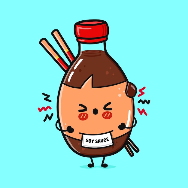 Vector cute angry bottle of soy sauce character