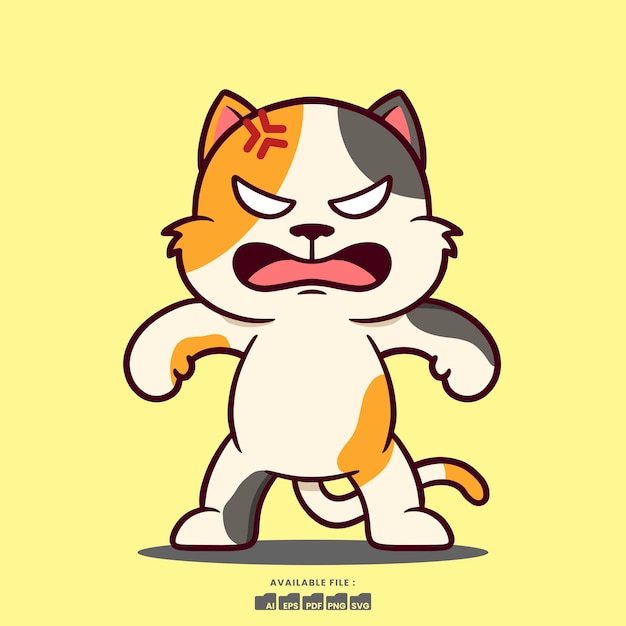 Cute angry cat cartoon illustration