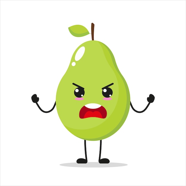 Cute angry pears character Funny mad fruit cartoon emoticon vector illustration in flat style