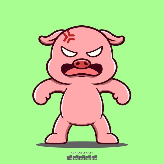 Cute Angry Pig Cartoon Illustration