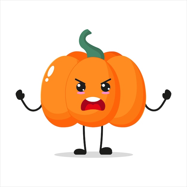 Cute angry pumpkin character Funny furious pumpkin vegetable cartoon emoticon in flat style