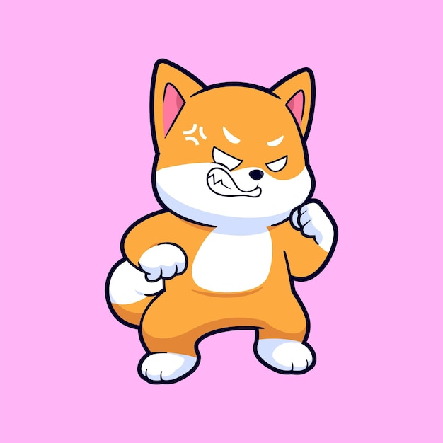 Cute angry shiba inu dog cartoon vector icon illustration Flat style animal cartoon logo mascot