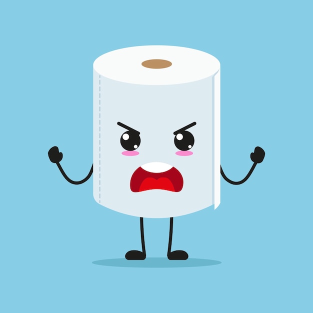 Cute angry toilet paper character Funny furious tissue cartoon emoticon in flat style emoji vector