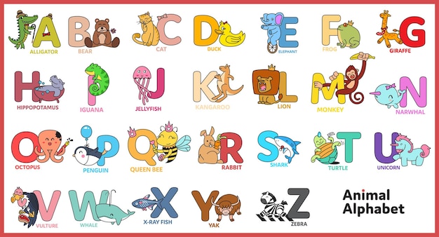 Vector cute animal alphabet illustration