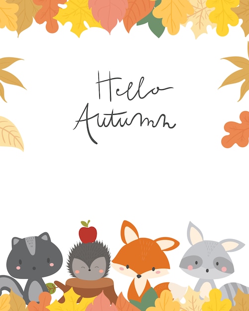 Cute animal autumn card vector illustration.