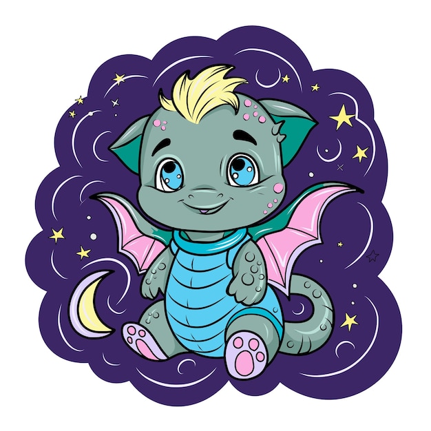 Cute animal baby Cute space dragonvector illustration