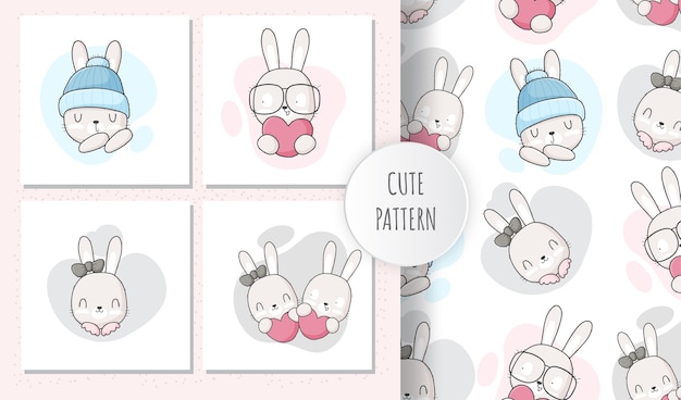 Cute animal bunnies  pattern set