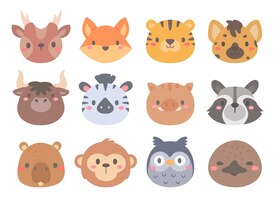 Cute animal cartoon face in the zoo children39s card decoration elements