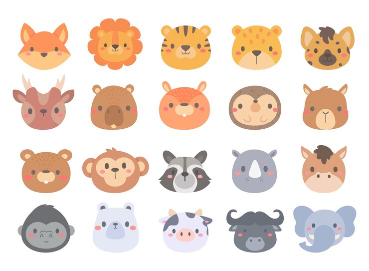Vector 動物園でかわいい動物の漫画の顔 children39s カードの装飾要素