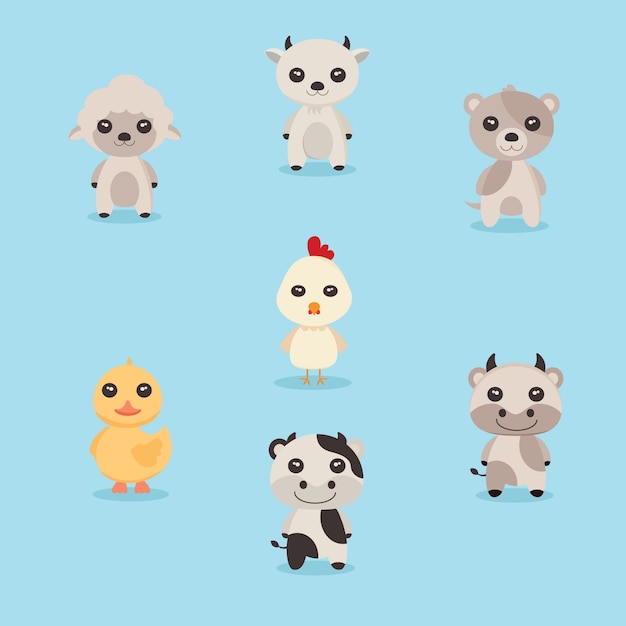 Cute animal cartoon set vector