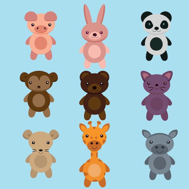 Vector cute animal cartoon set vector