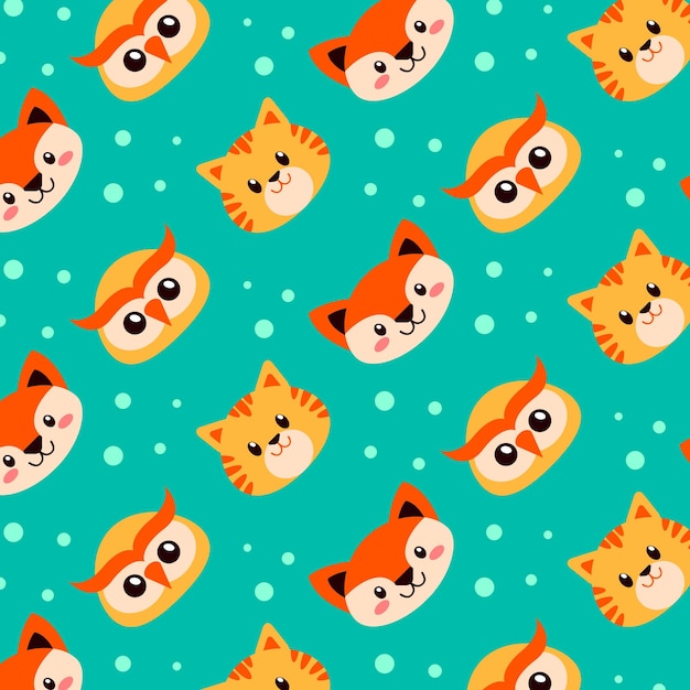 Cute animal cartoon vector illustration seamless pattern