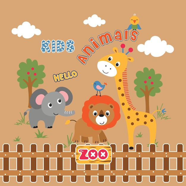 Premium Vector | Cute animal cartoon with friends vector Premium Vector | Cute animal cartoon with friends vector