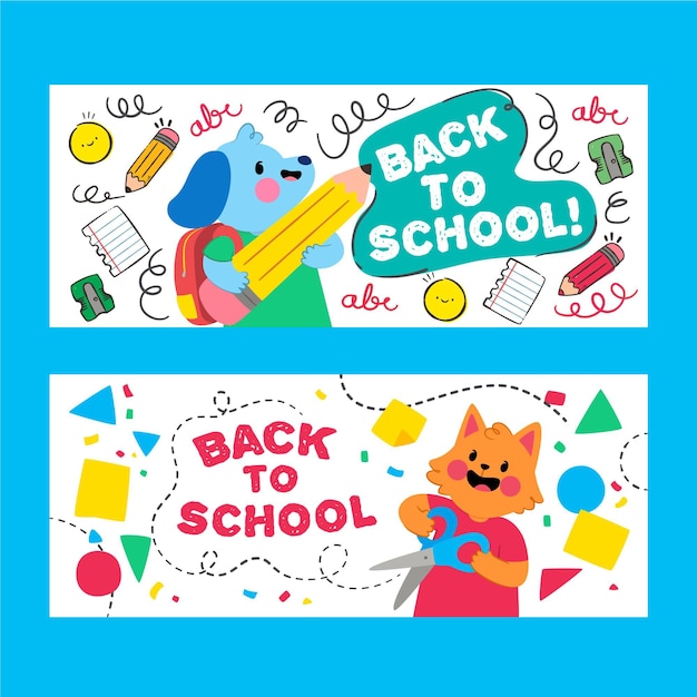 Cute animal cartoons back to school banner