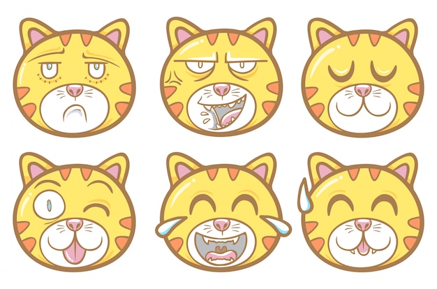 Insieme sveglio dell'illustrazione delle emoticon del gatto animale