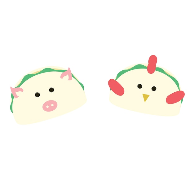 Vector cute animal character bao buns vector illustration asian fusion food kawaii