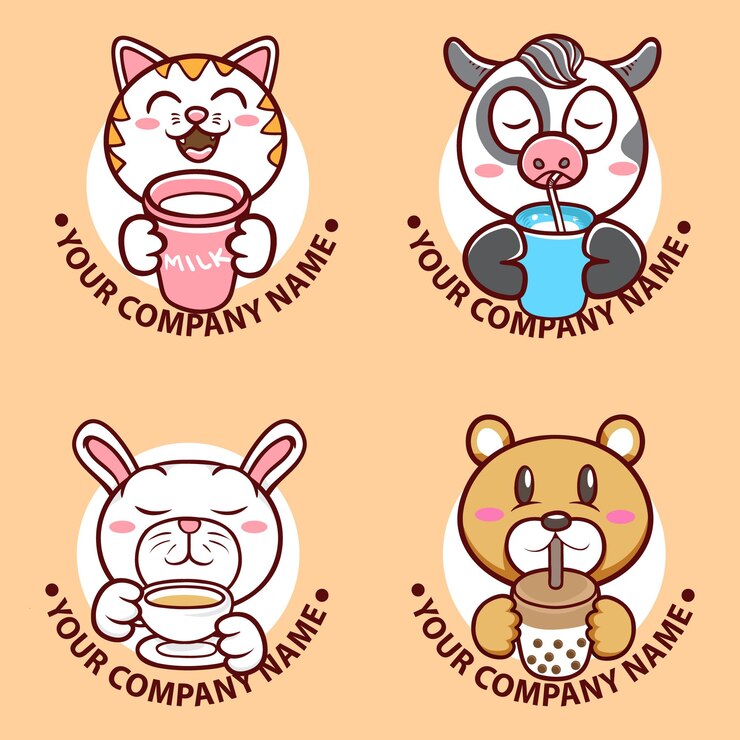 cute animal character face illustration set