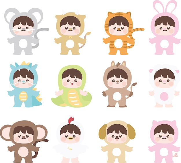 벡터 cute animal character new year