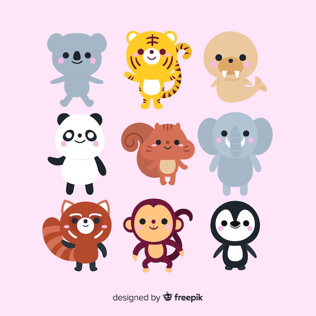 かわいい動物コレクションデザインを描く