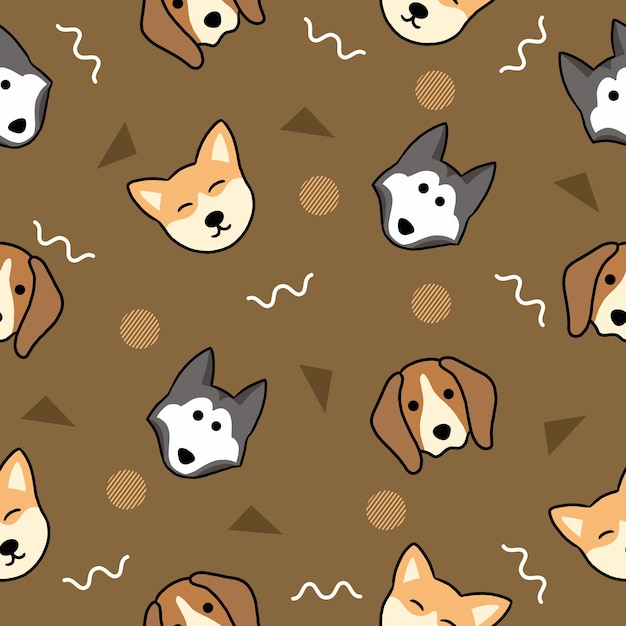 Cute Animal Dog Puppy Puppies Seamless Pattern doodle for Kids and baby