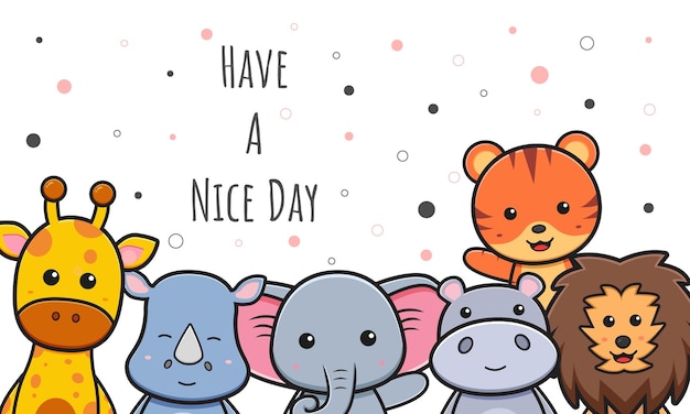 Vector cute animal doodle banner background wallpaper icon cartoon illustration design flat cartoon style