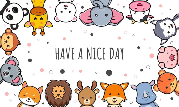 Cute animal doodle banner background wallpaper icon cartoon illustration design isolated flat cartoon style