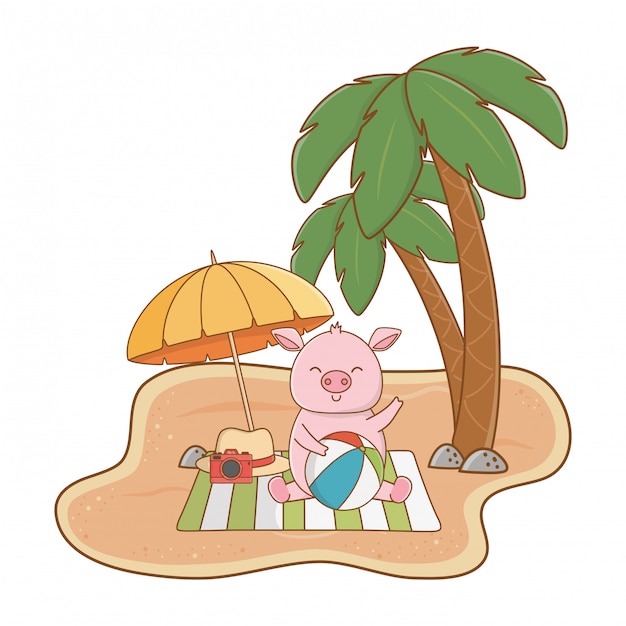 Cute animal enjoying summer time cartoon