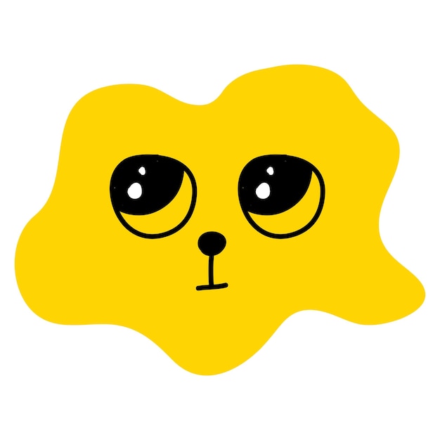 Cute animal face. Causes emotions. Sticker, logo. Yellow color. black lines. Doodle, flat style.