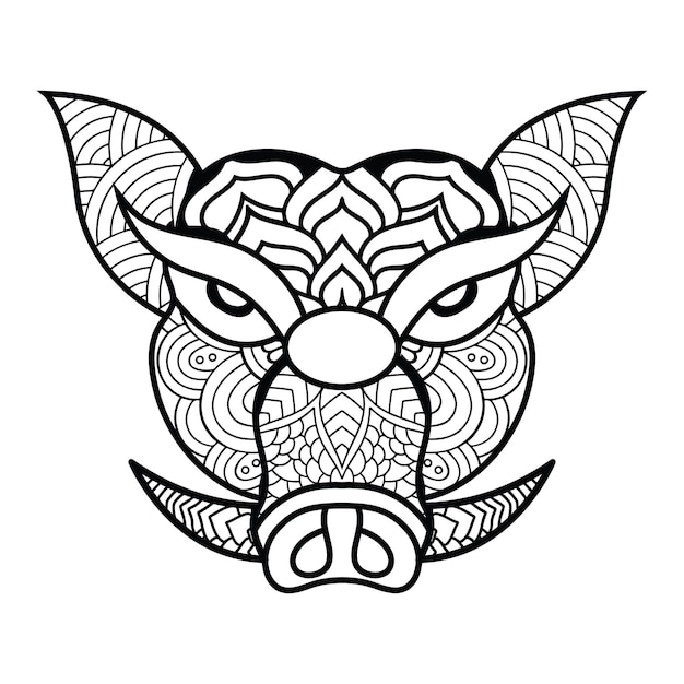 Cute animal face outline. Black and white line illustration for coloring book.