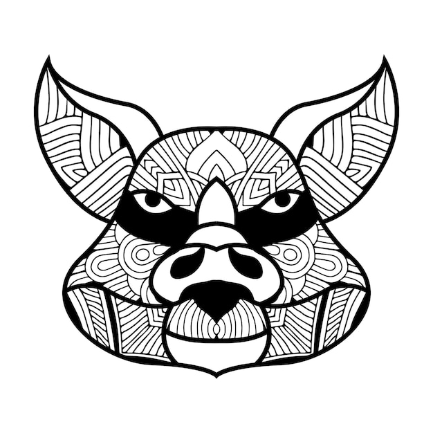 Cute animal face outline. Black and white line illustration for coloring book.