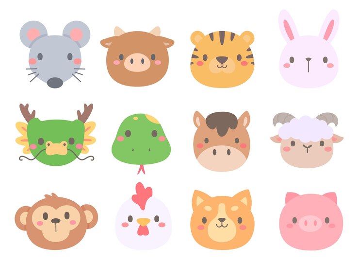 Vector 干支の年に応じたかわいい動物の顔