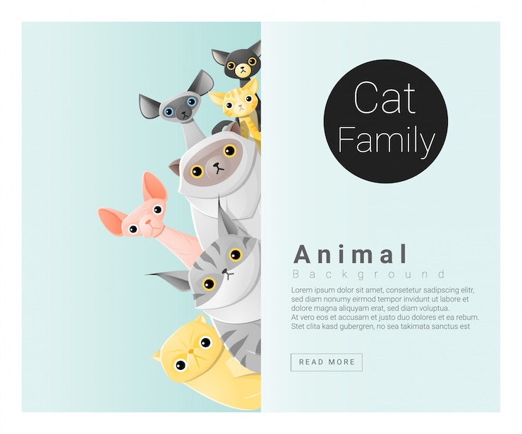 Vector 猫とかわいい動物家族の背景