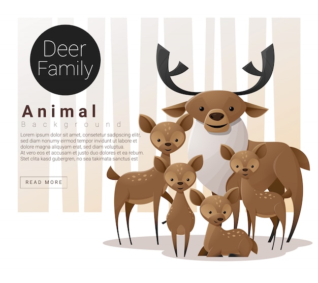 Vector cute animal family background with deer