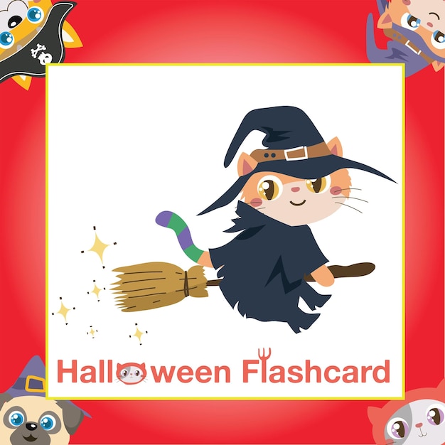 Cute animal flashcard for children. Printable Halloween game card. Ready to print. Vector file.