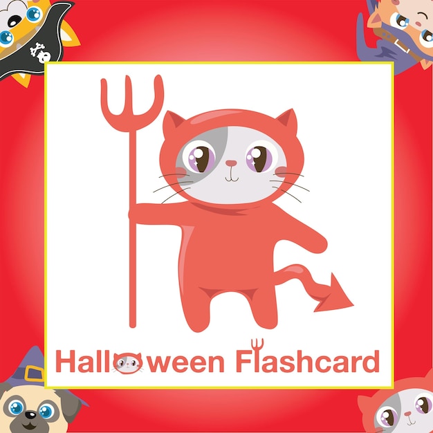 Cute animal flashcard for children. Printable Halloween game card. Ready to print. Vector file.