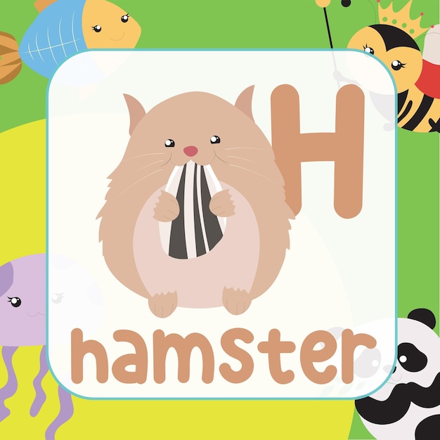 Cute Animal Flashcard for Children. Ready to print. Educational card for preschool. Vector file.