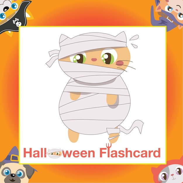 아이들을 위한 귀여운 동물 플래시 카드. 인쇄 가능한 할로윈 게임 카드입니다. 프린트 할 준비가되었다. 벡터 파일입니다.
