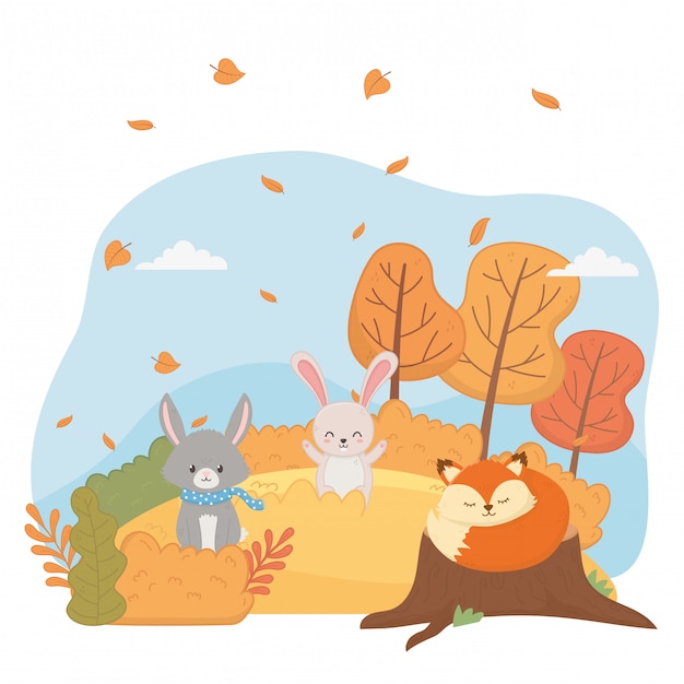 Cute animal foliage hello autumn